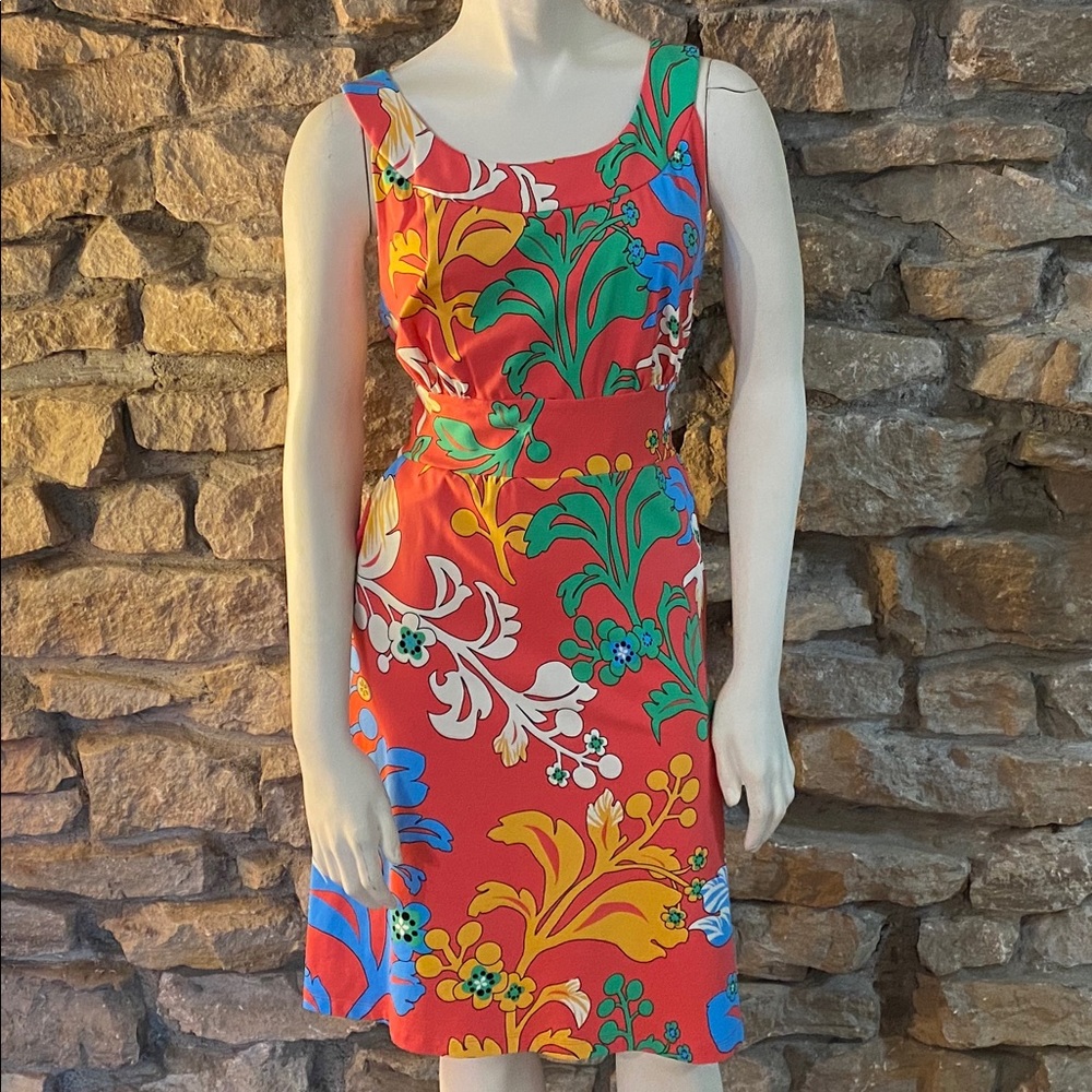 J. McLaughlin Printed Dress Red Scrolls Size M